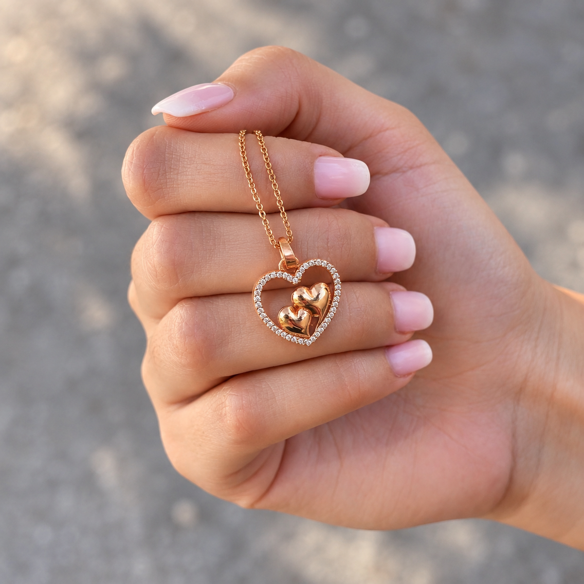 Double hearted pendant set - For Women