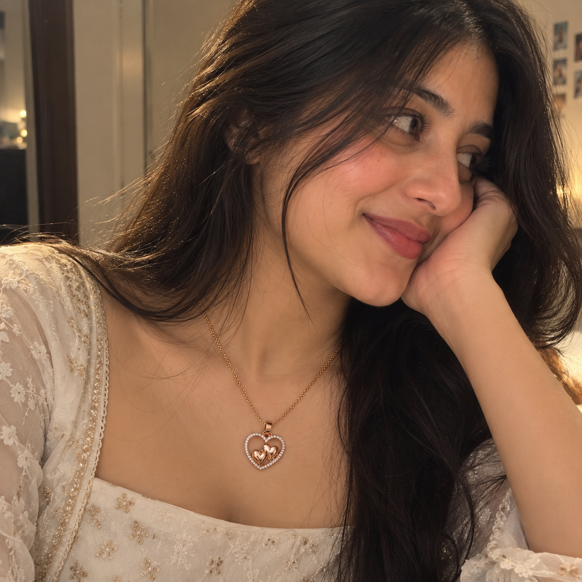 Double hearted pendant set - For Women