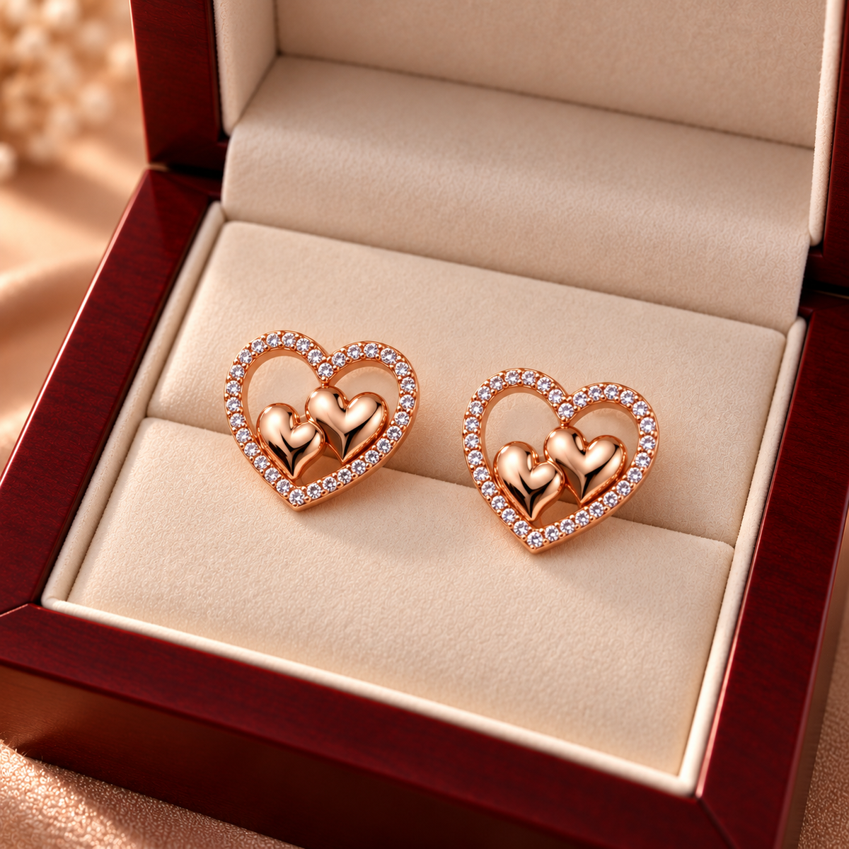 Double hearted pendant set - For Women