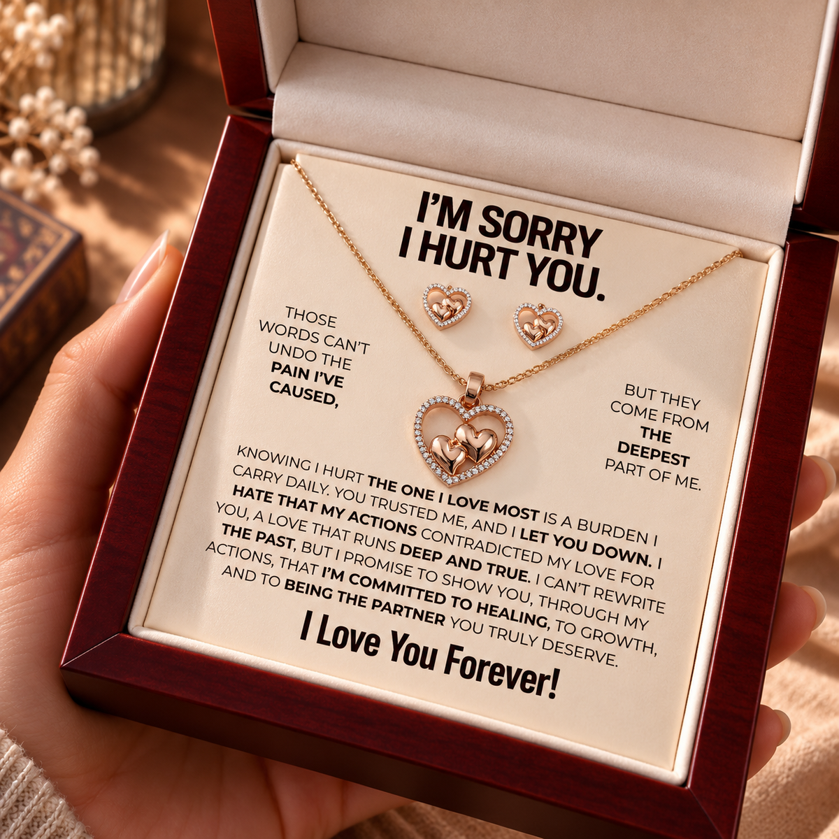 Double hearted pendant set - For Women
